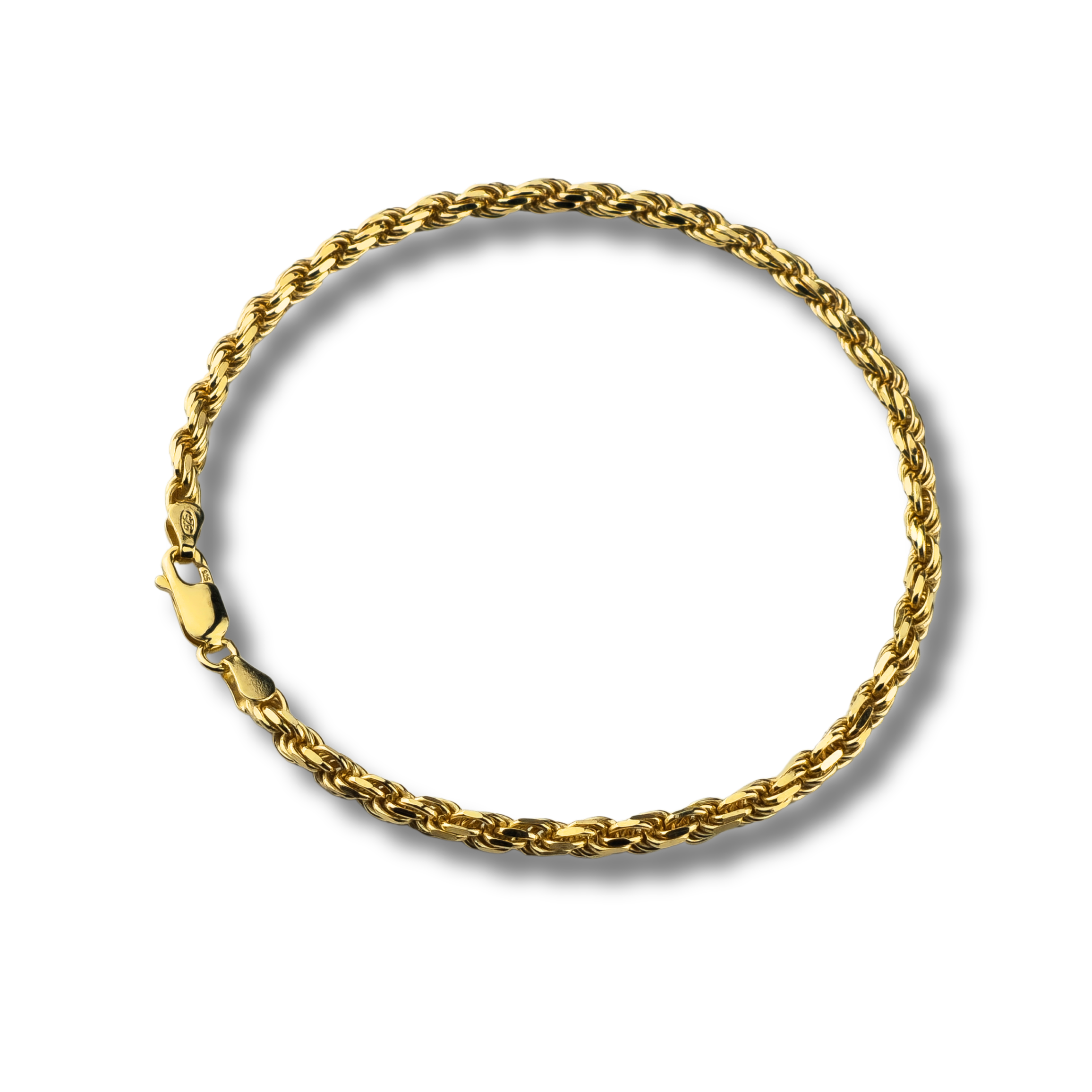 Kordelarmband Rope Bracelet 3,8mm breit - 925er Silber - vergoldet