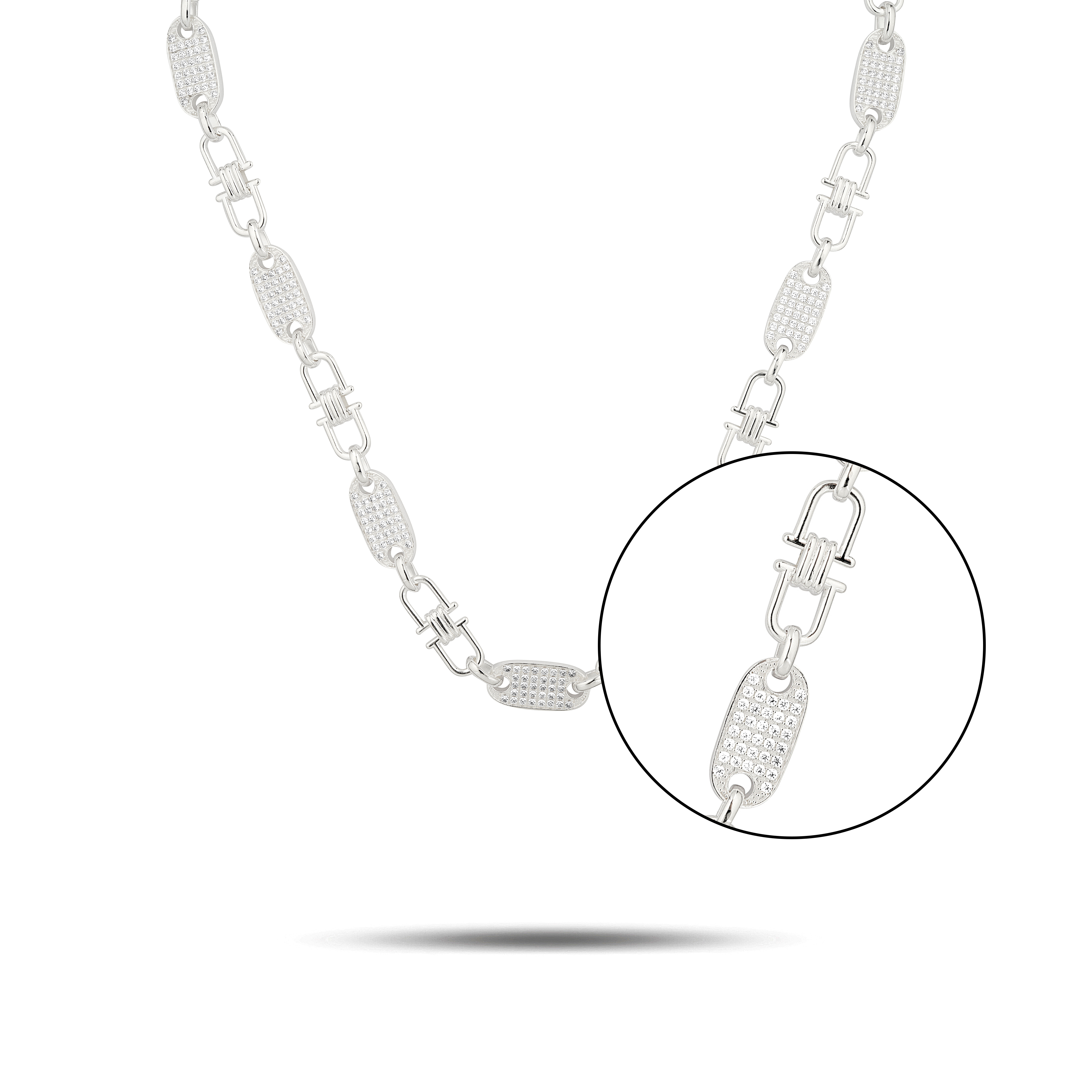 Plattenkette 14mm breit - iced out - 925er Silber