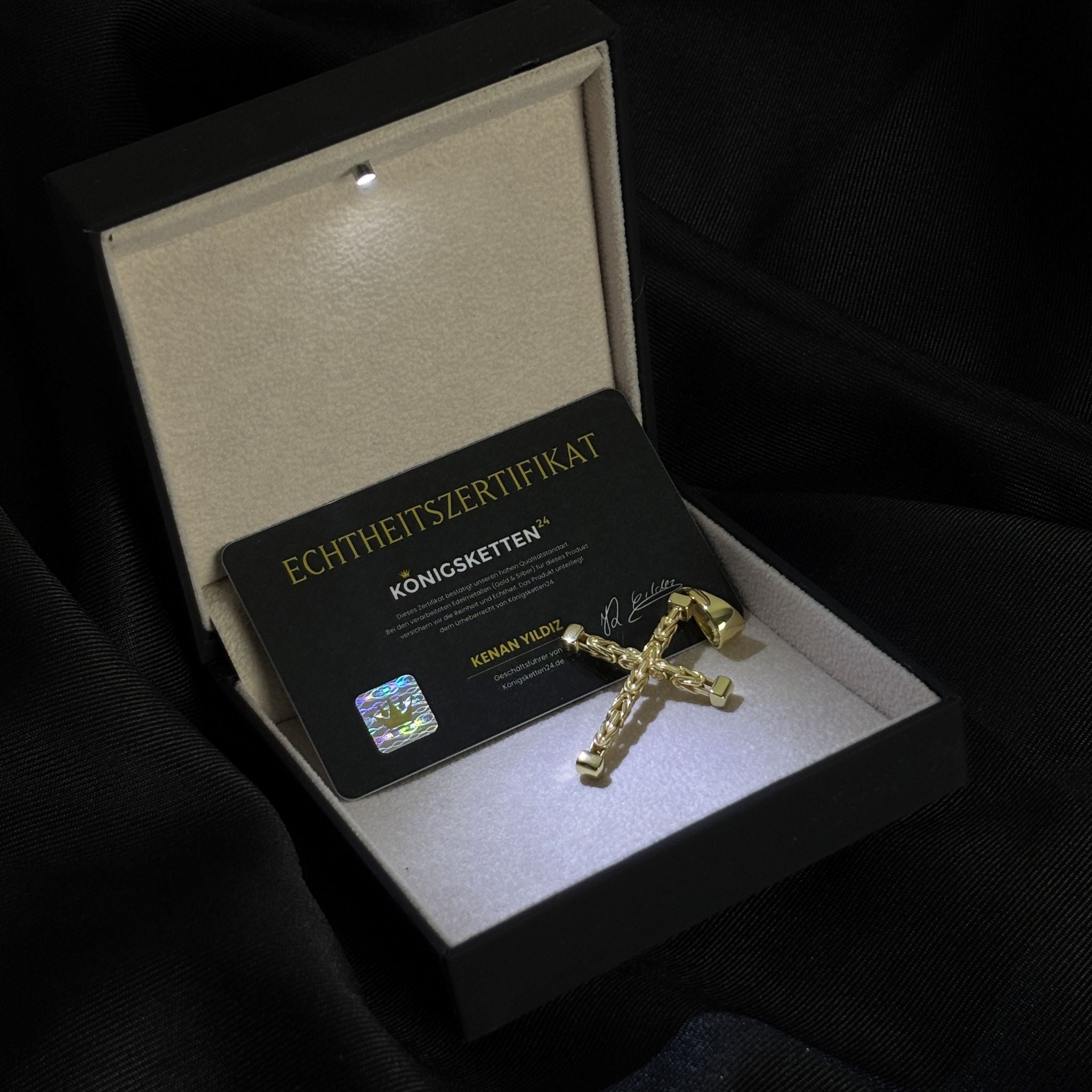 3mm Kreuz Anhänger Königskette - 925er Silber - vergoldet