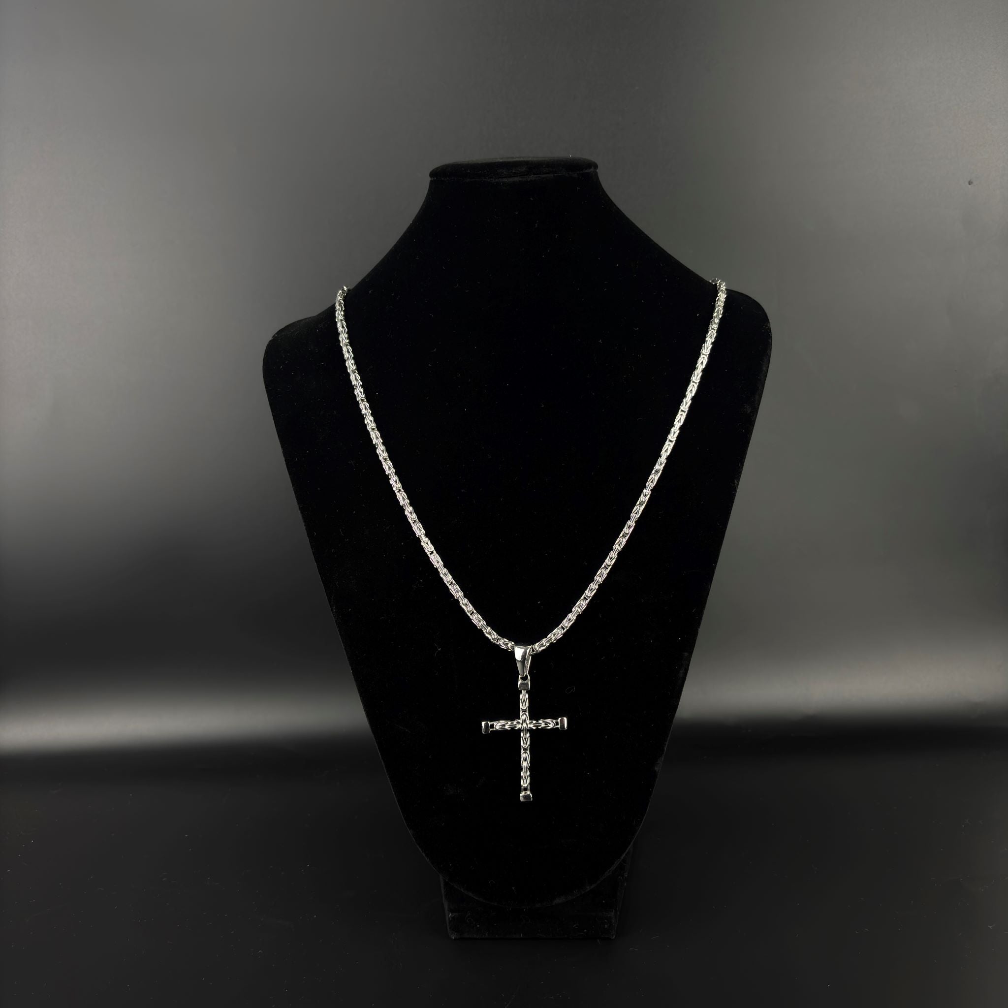 3mm Kreuz Anhänger Königskette - 925er Silber - rhodiniert