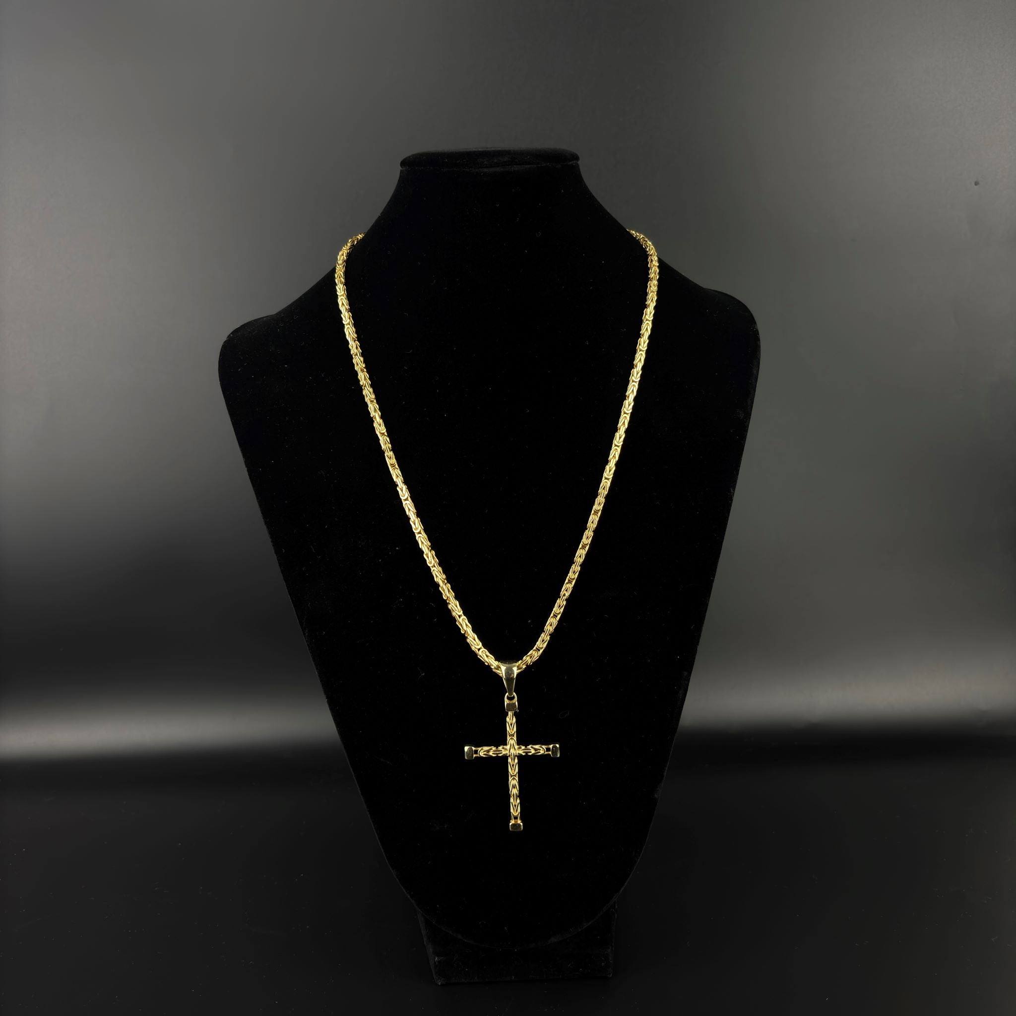 3mm Kreuz Anhänger Königskette - 925er Silber - vergoldet