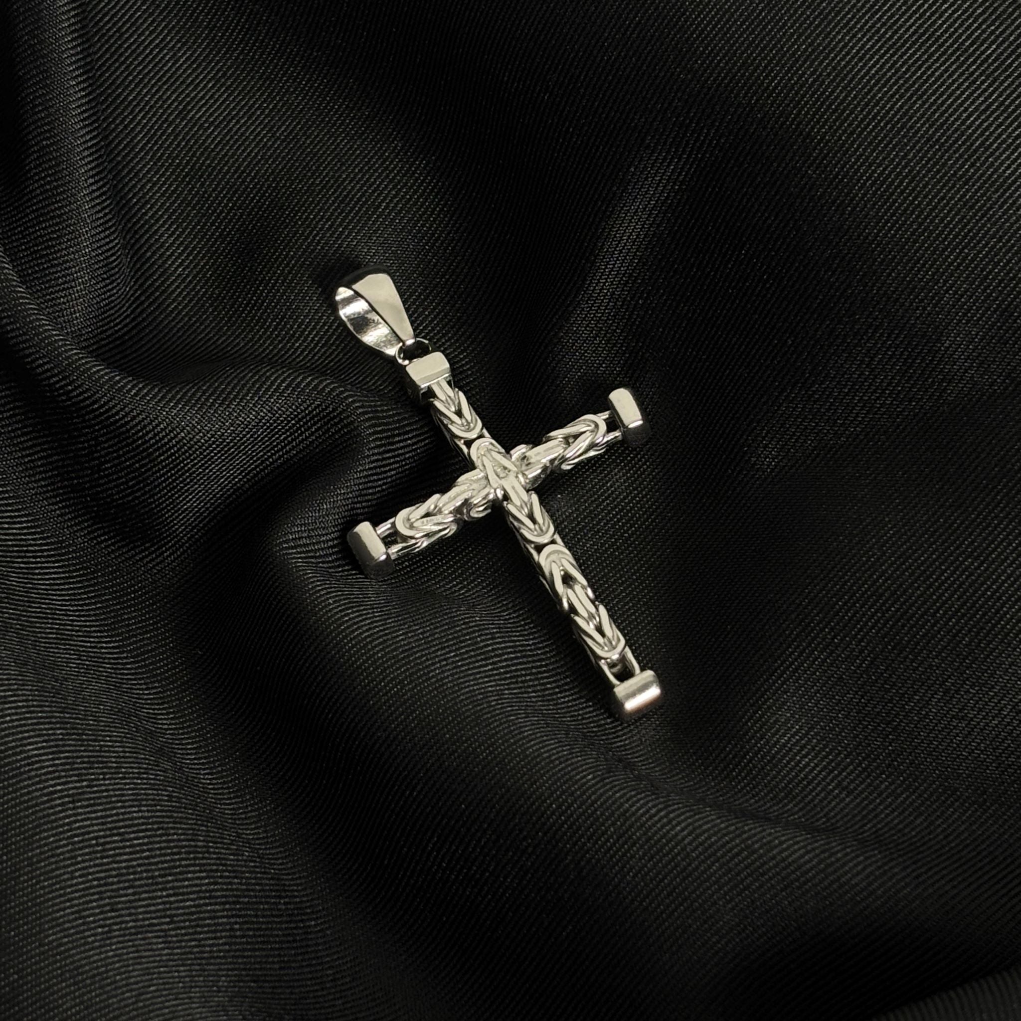 7mm Kreuz Anhänger Königskette - 925er Silber - rhodiniert
