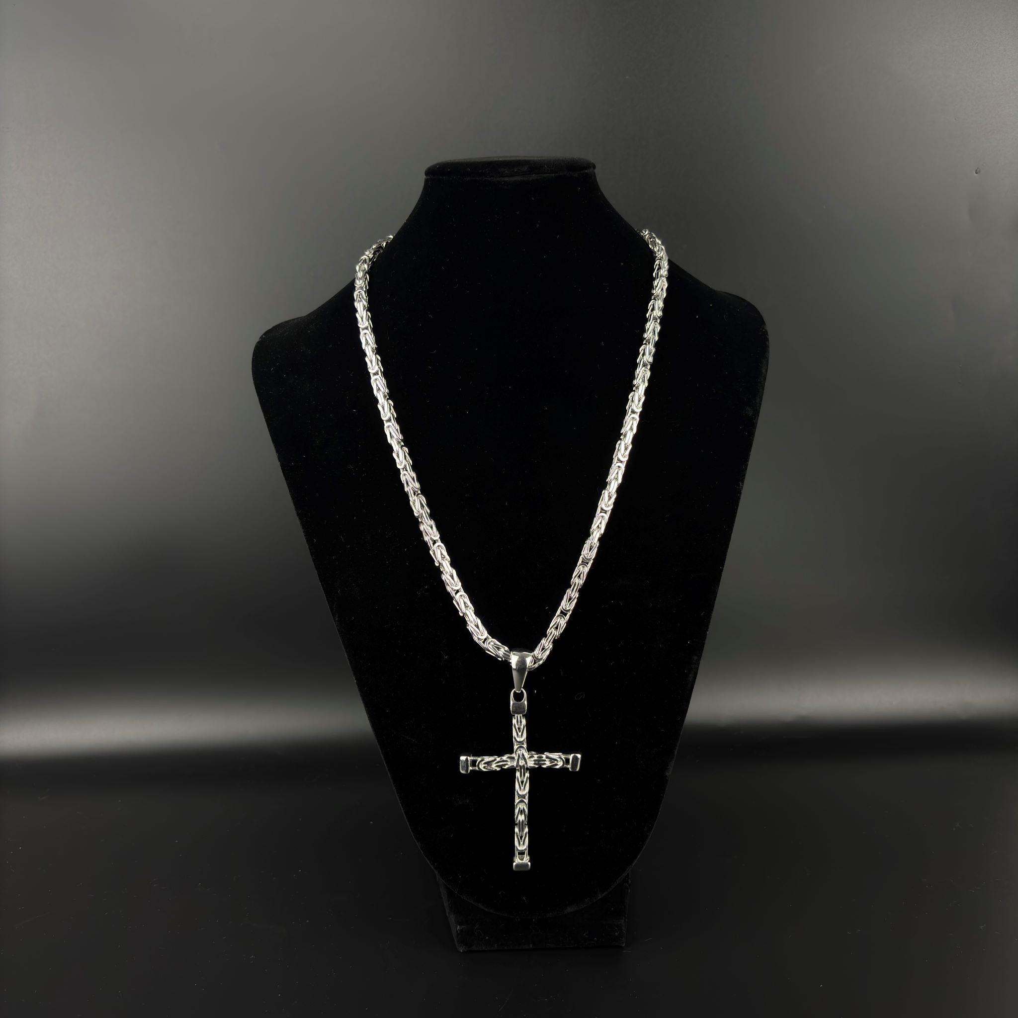 7mm Kreuz Anhänger Königskette - 925er Silber - rhodiniert