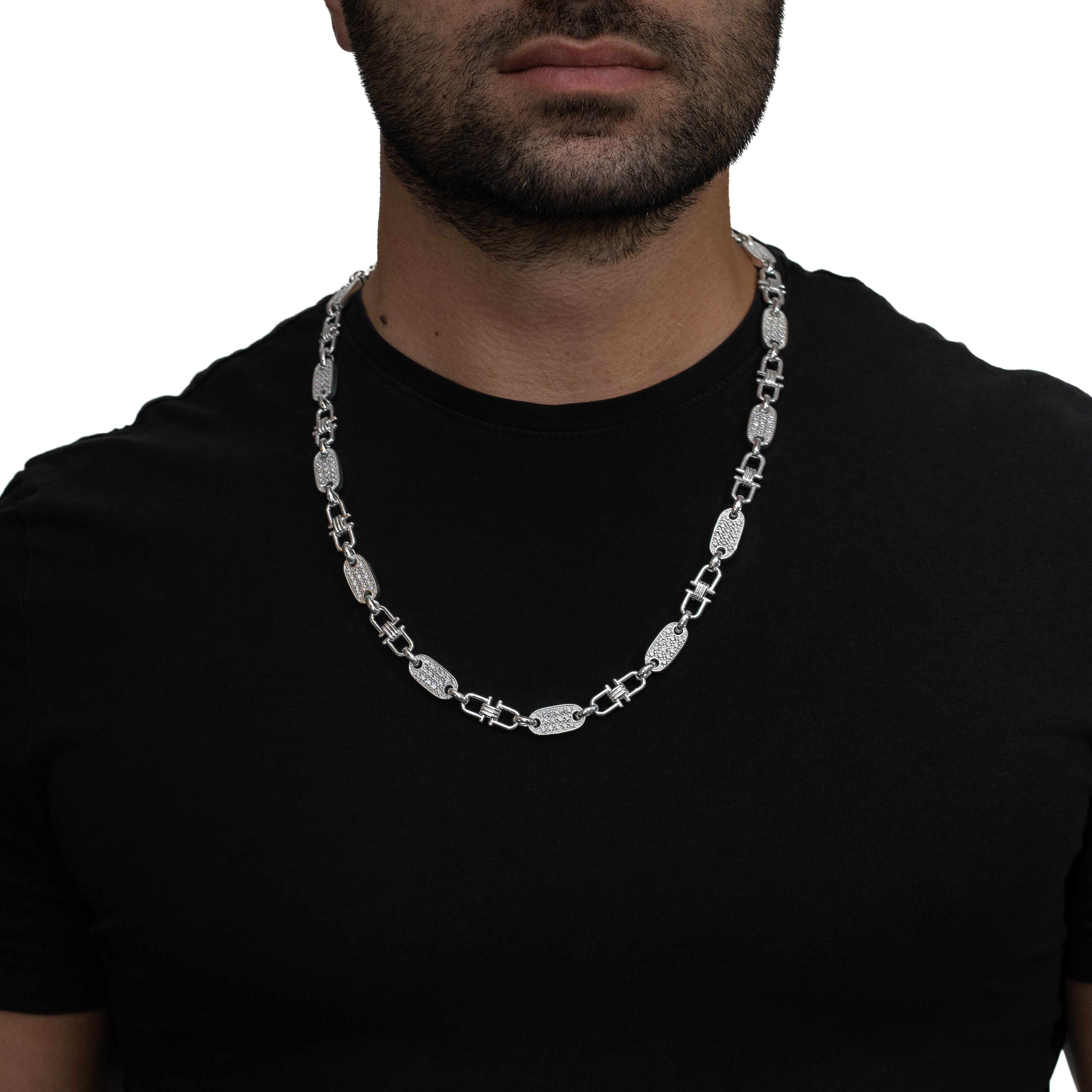 Plattenkette 10mm breit - iced out - 925er Silber