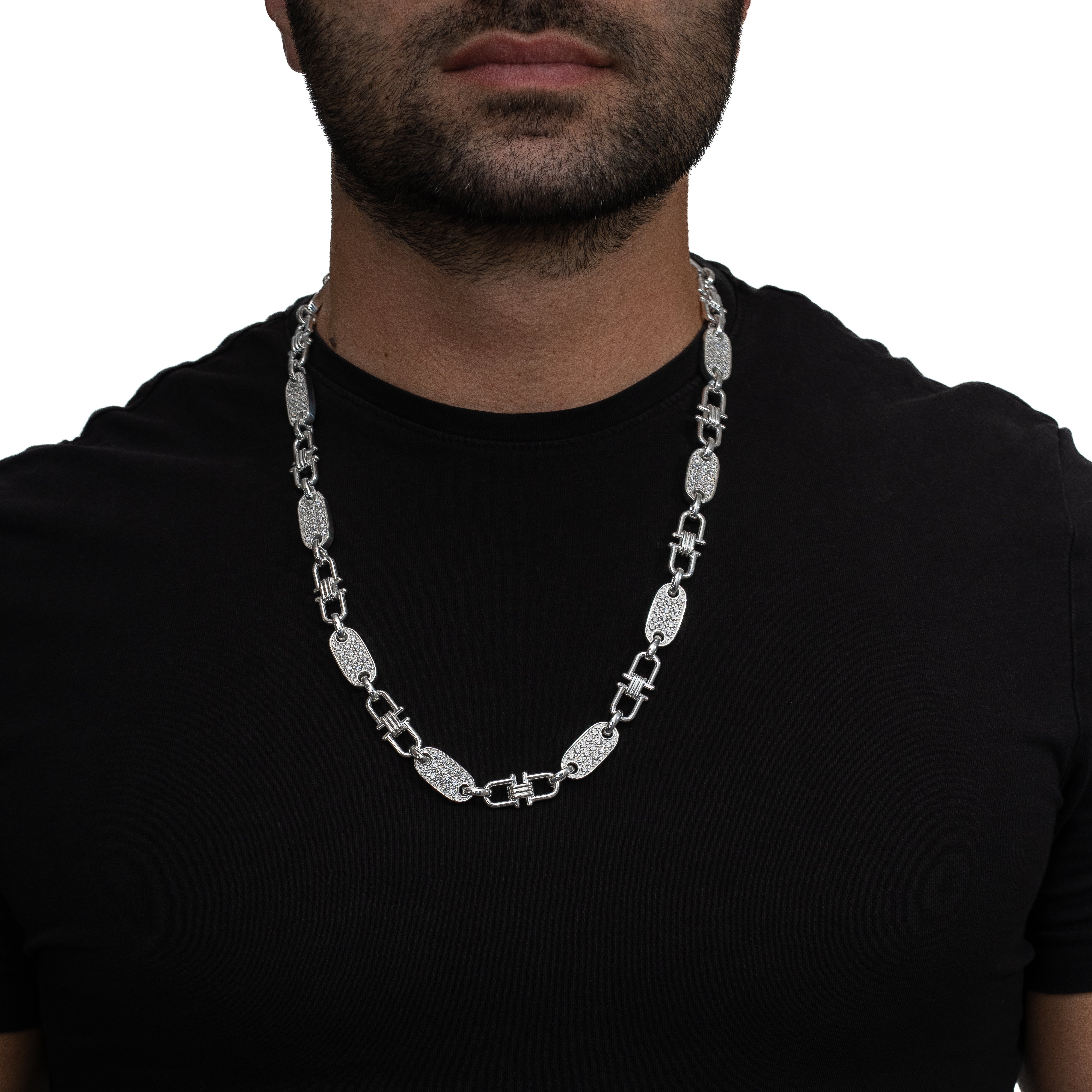 Plattenkette 12mm breit - iced out - 925er Silber