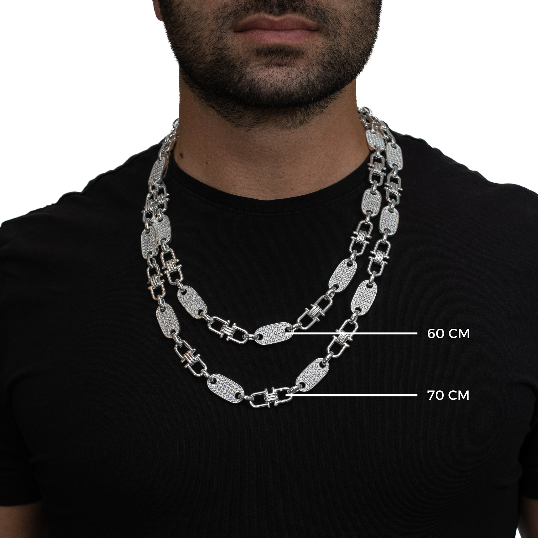 Plattenkette 14mm breit - iced out - 925er Silber