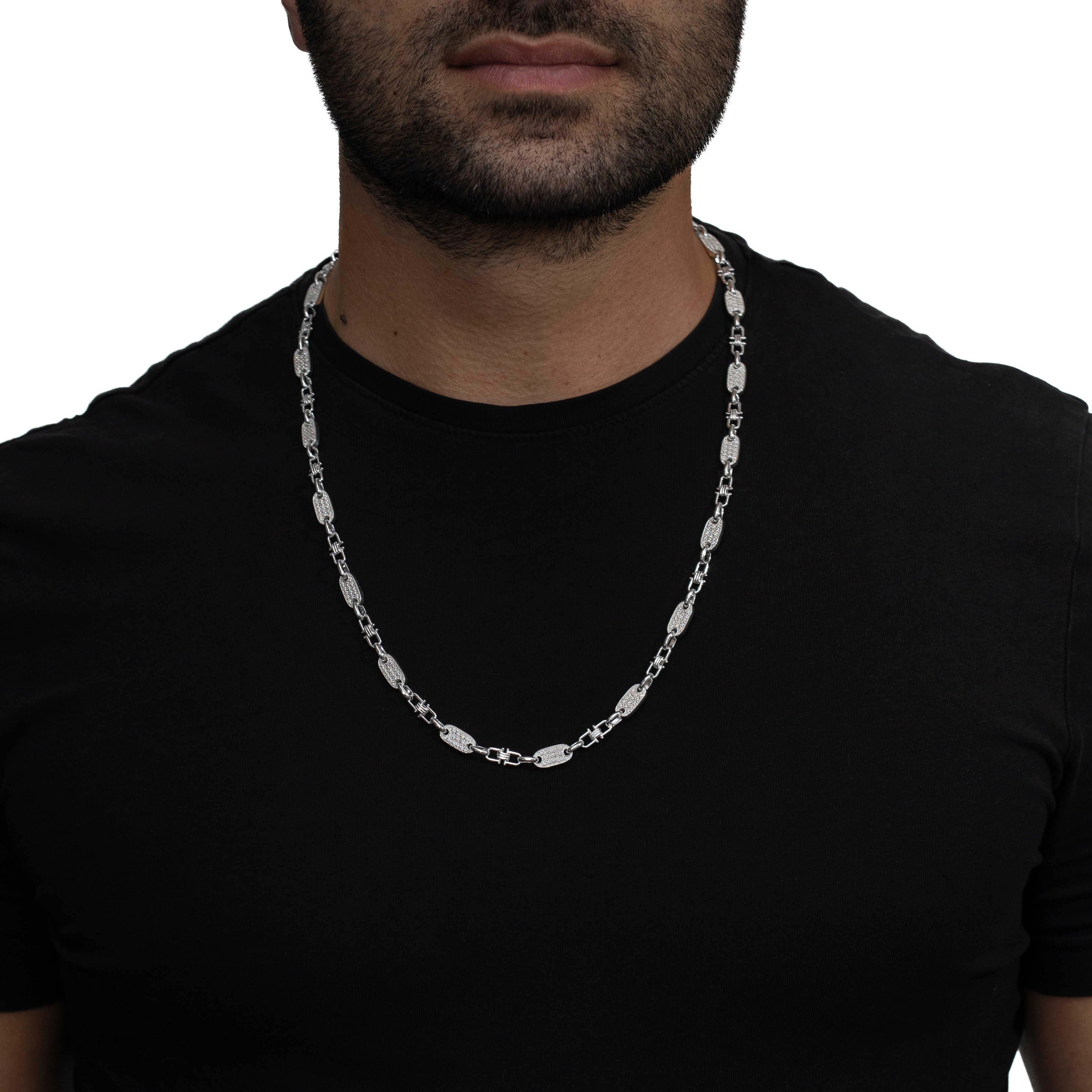 Plattenkette 6mm breit - iced out - 925er Silber