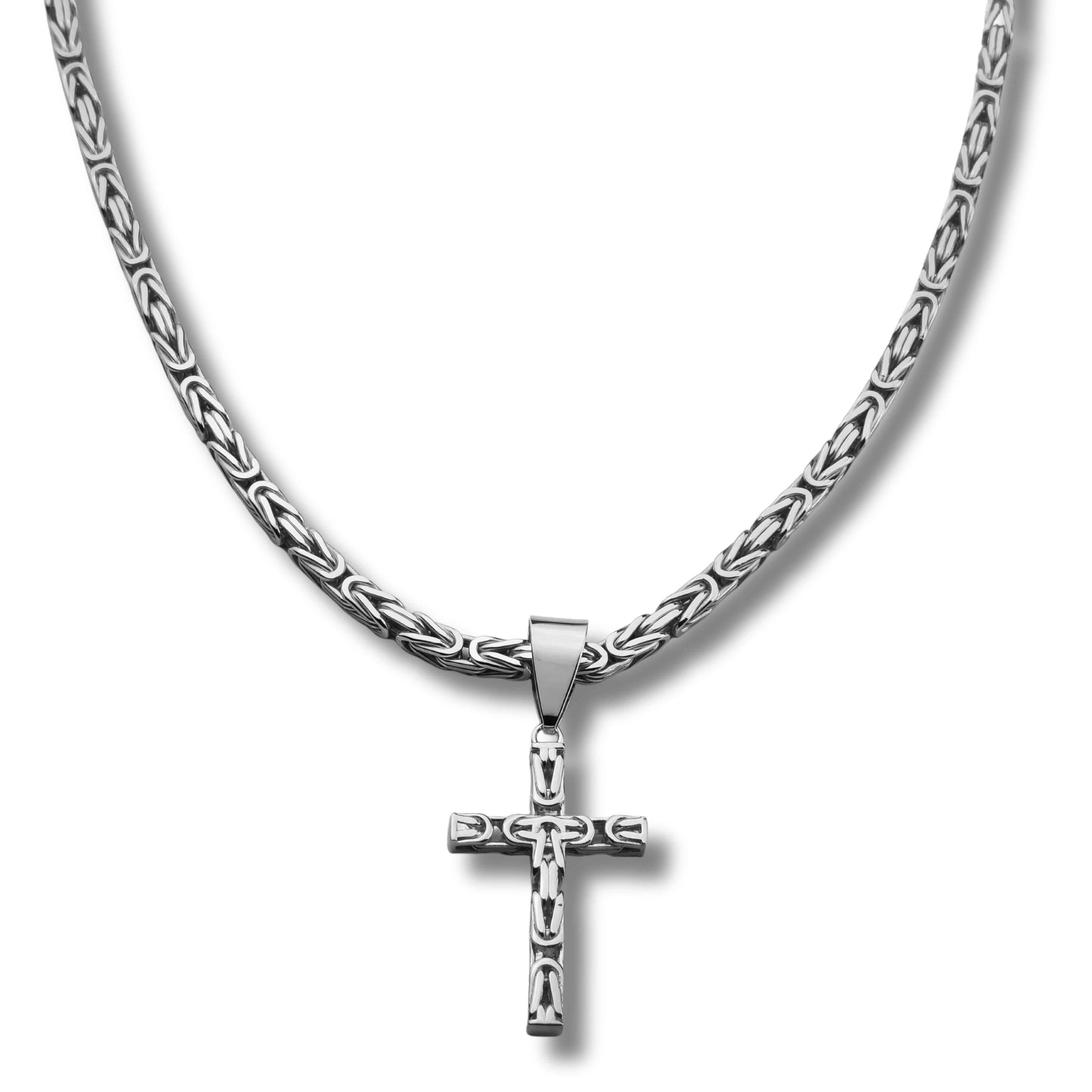 4mm Kreuz Anhänger Königskette - 925er Silber - rhodiniert