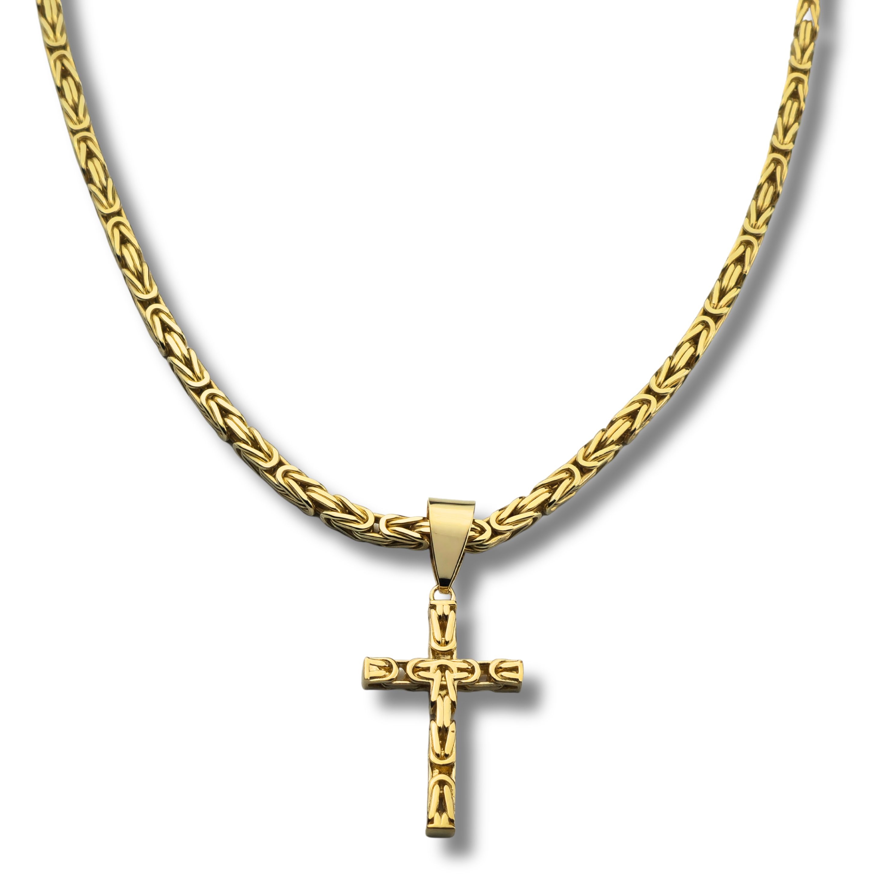 4mm Kreuz Anhänger Königskette - 925er Silber - vergoldet