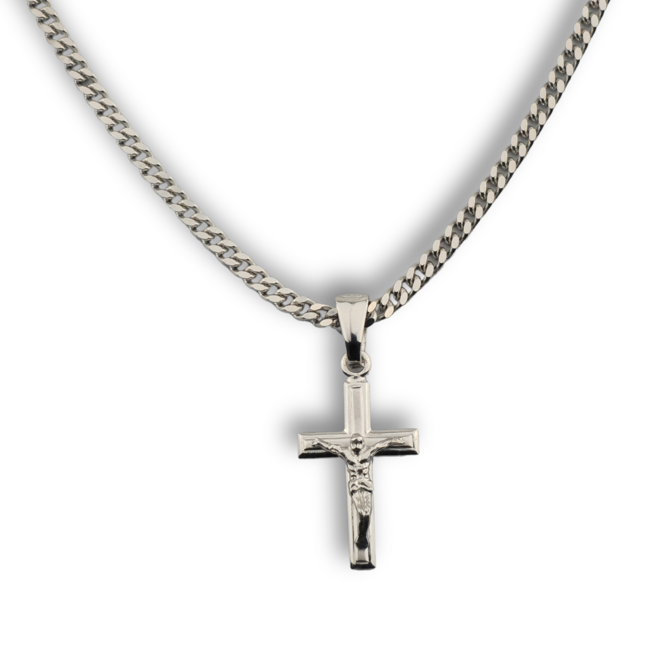 Kreuzanhänger rhodiniert - 925er Silber mit Kette (402)