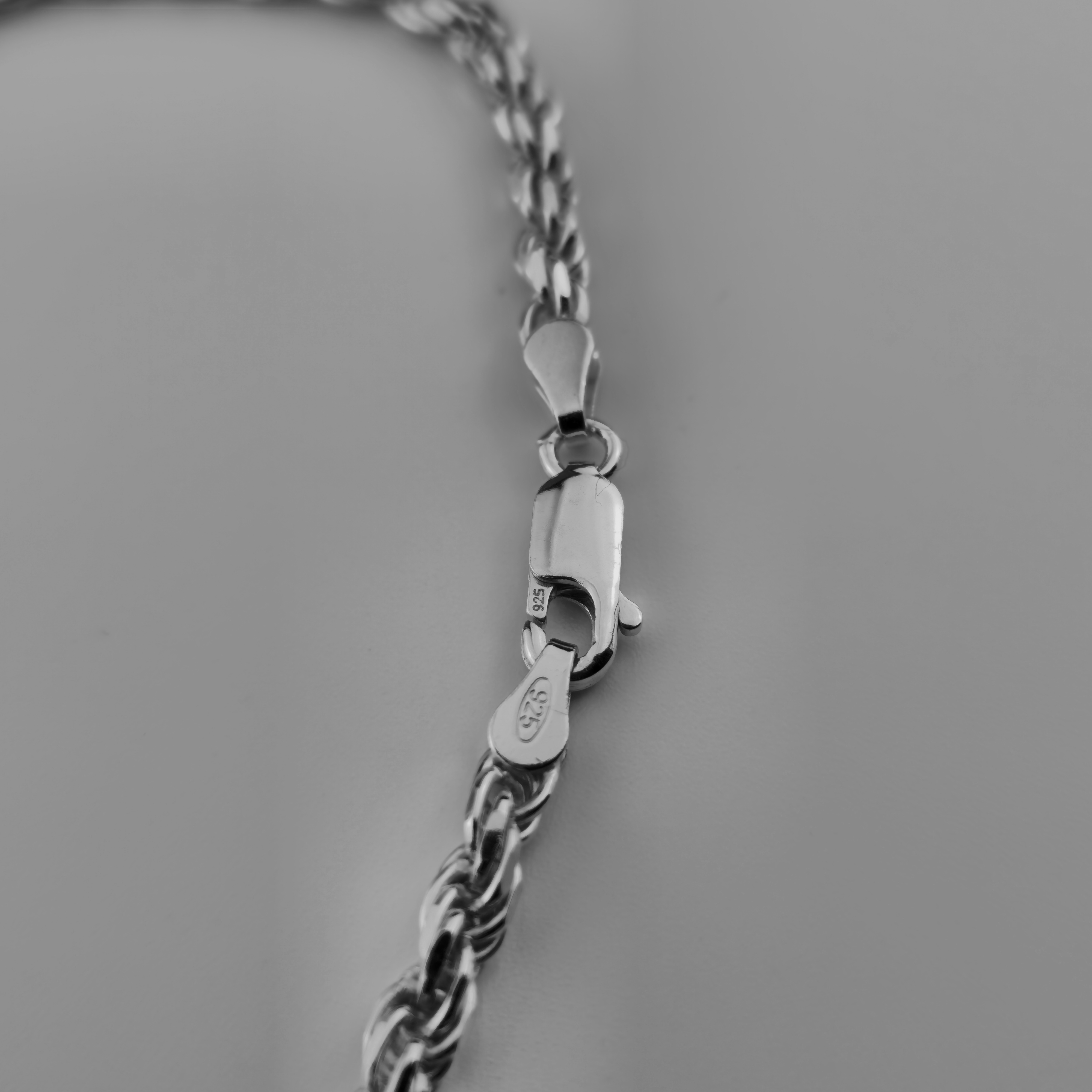 Kordelkette Rope Chain 1,8mm breit - 925er Silber - rhodiniert