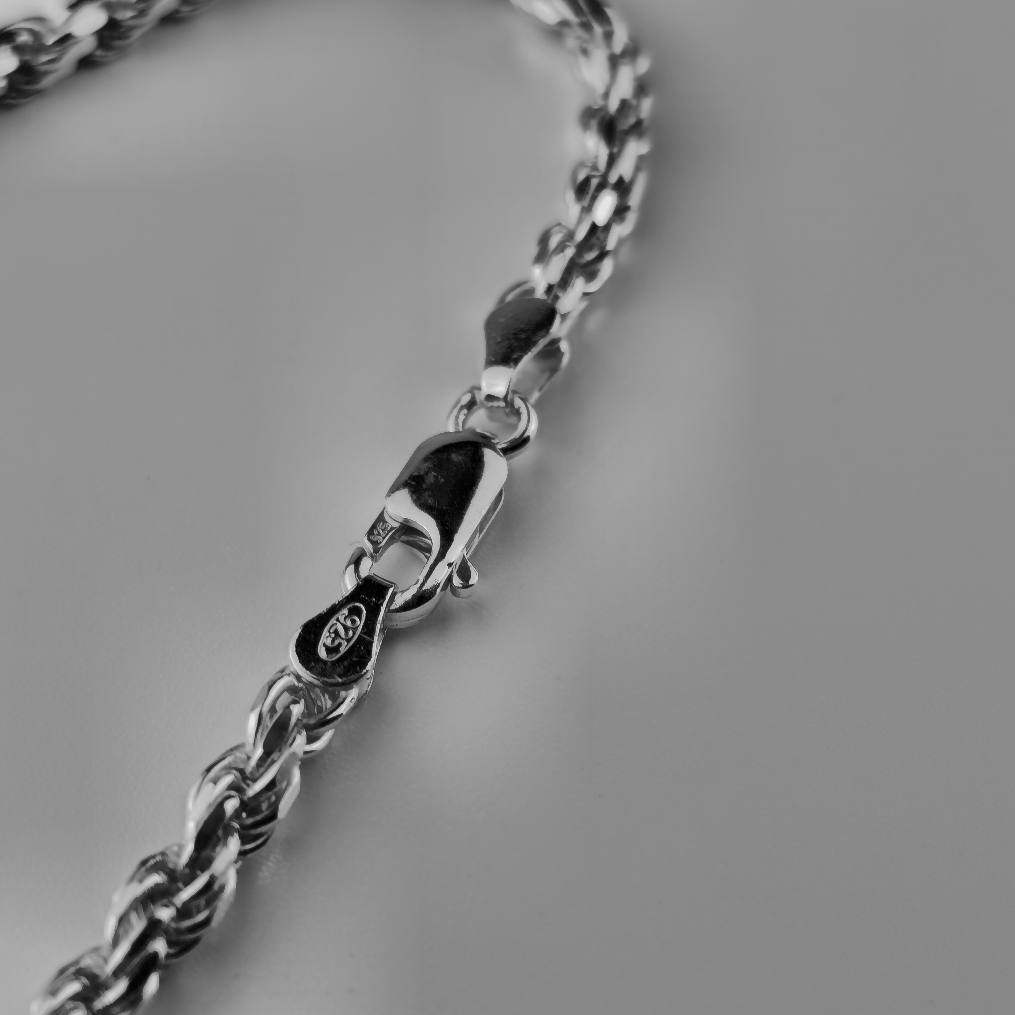 Kordelkette Rope Chain 2,8mm breit - 925er Silber - rhodiniert