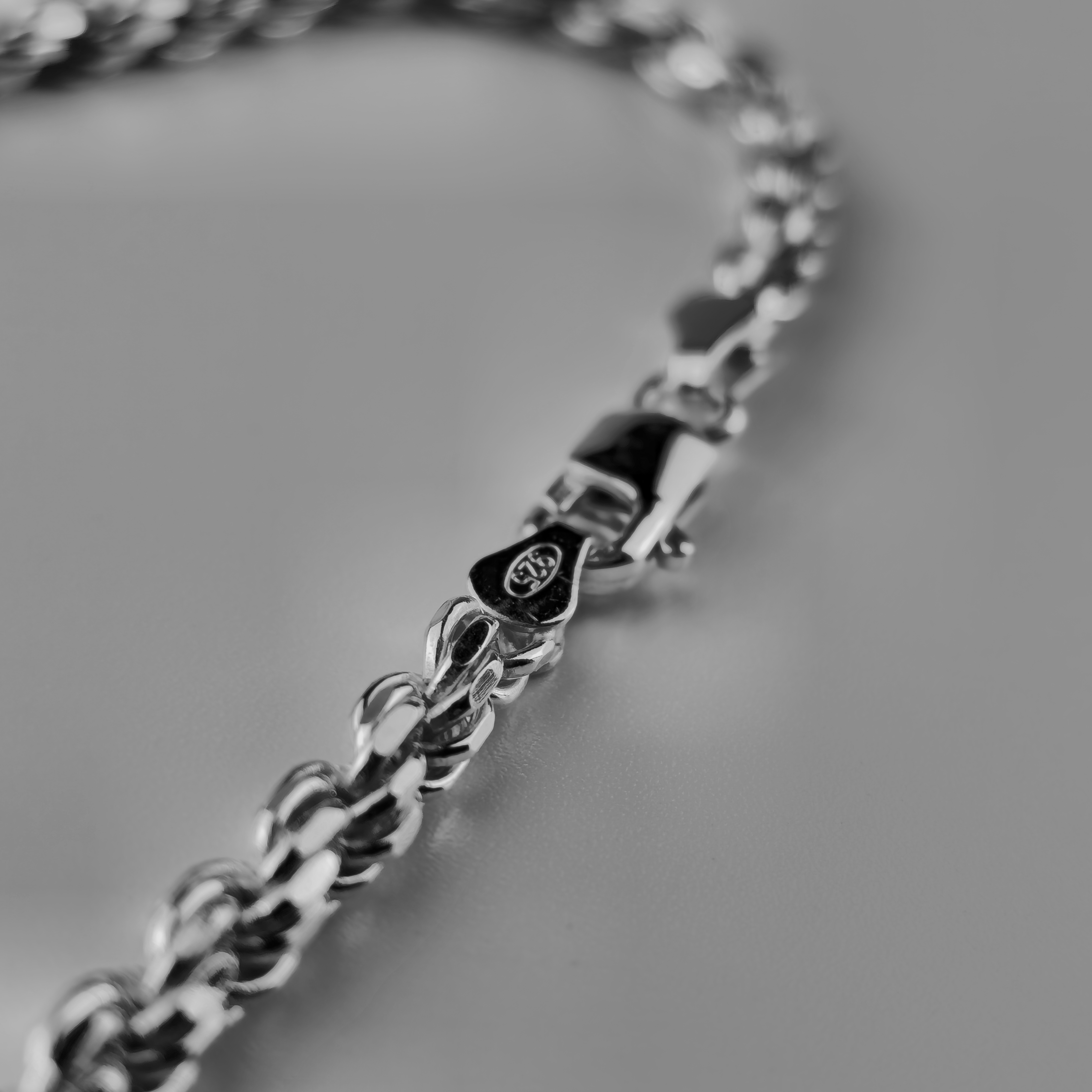 Kordelkette Rope Chain 3,8mm breit - 925er Silber - rhodiniert
