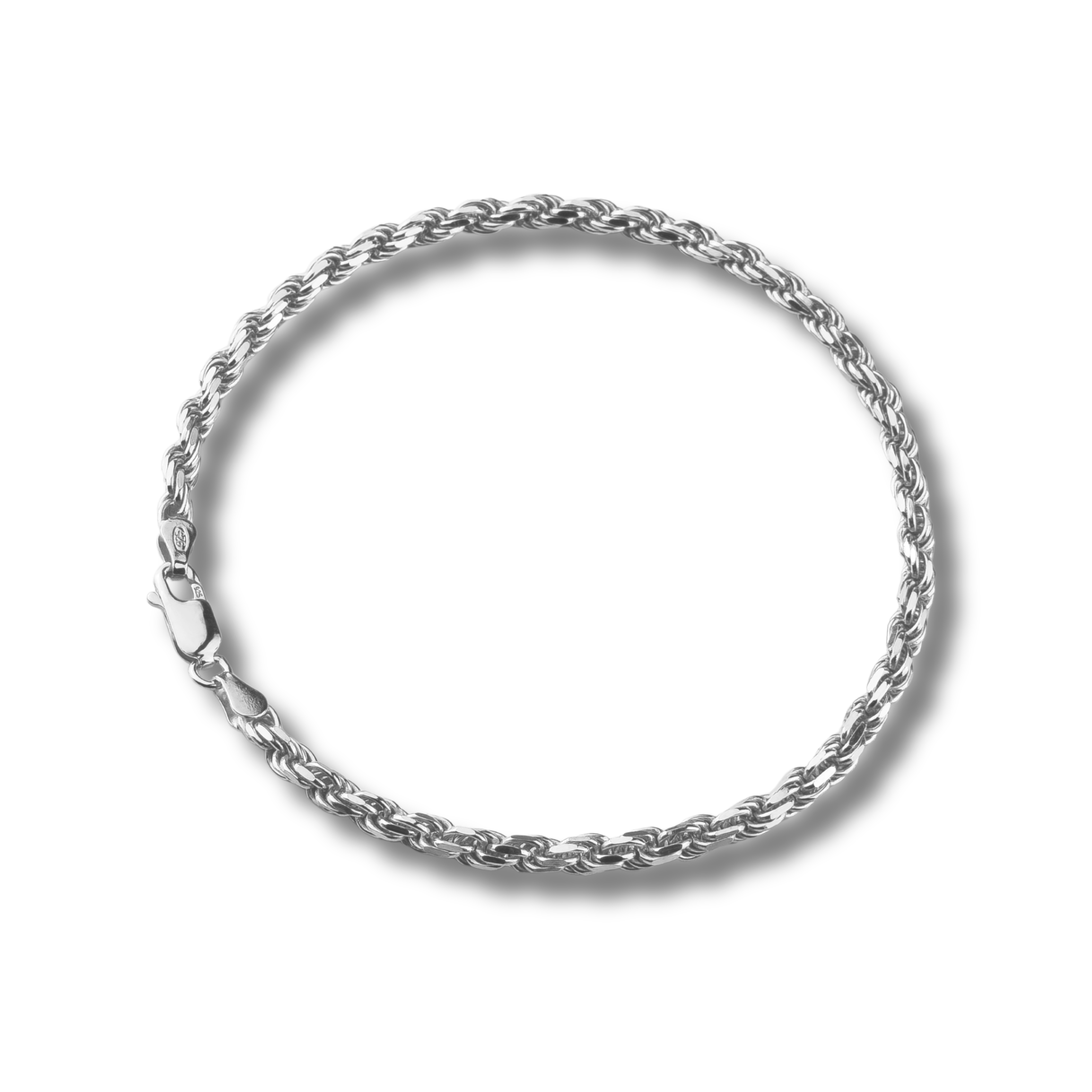Kordelarmband Rope Bracelet 3,8mm breit - 925er Silber