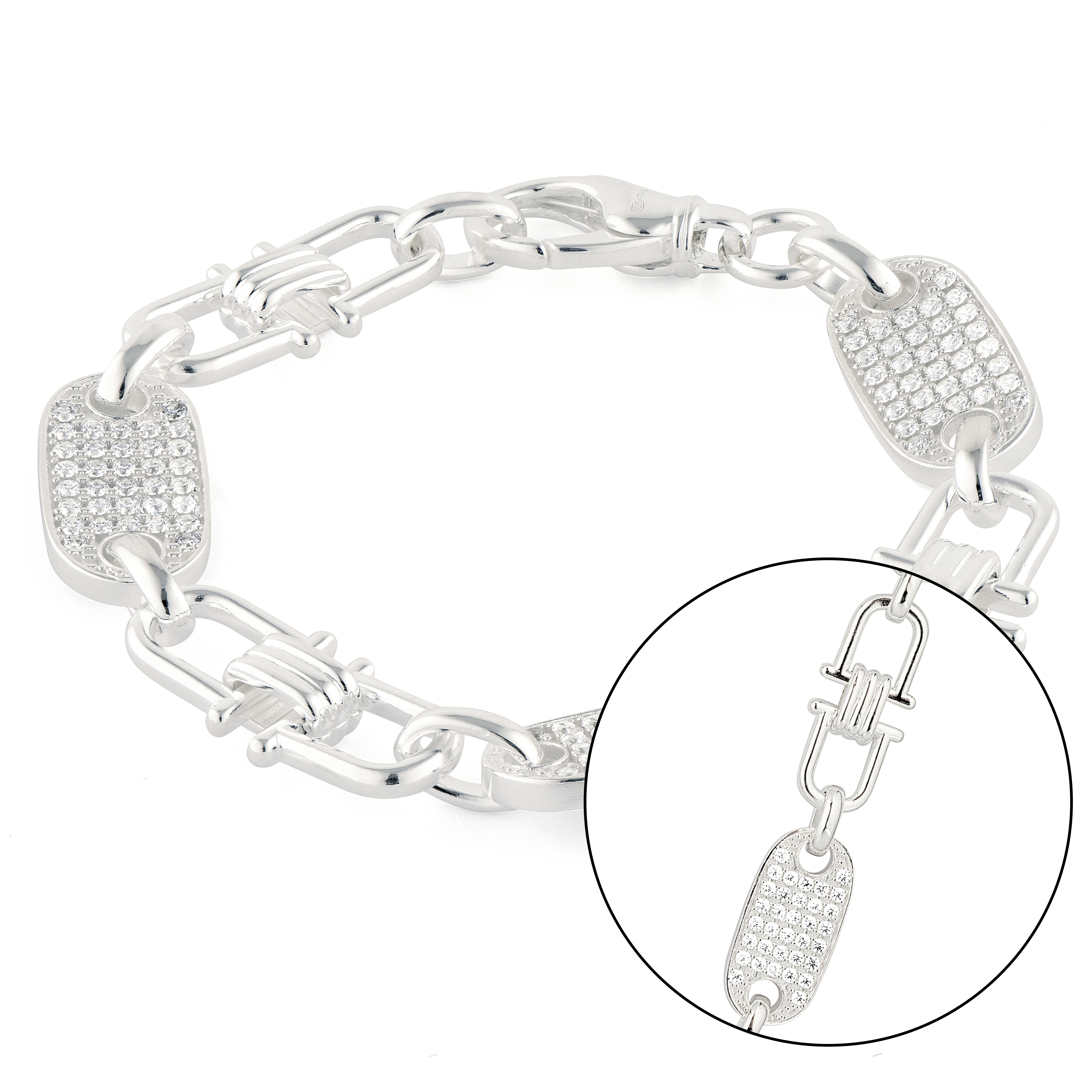 Plattenarmband 10mm breit - iced out - 925er Silber