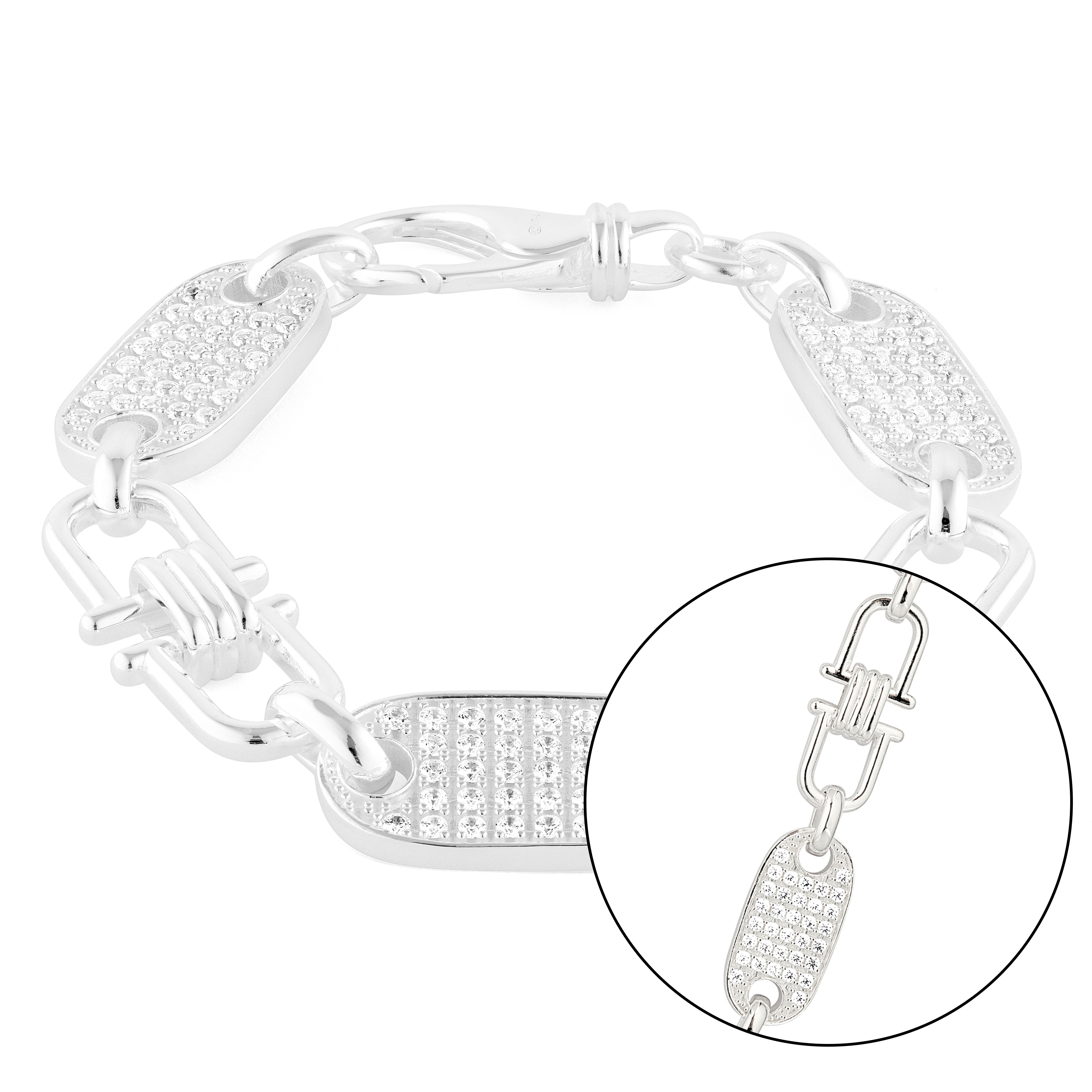 Plattenarmband 16mm breit - iced out - 925er Silber