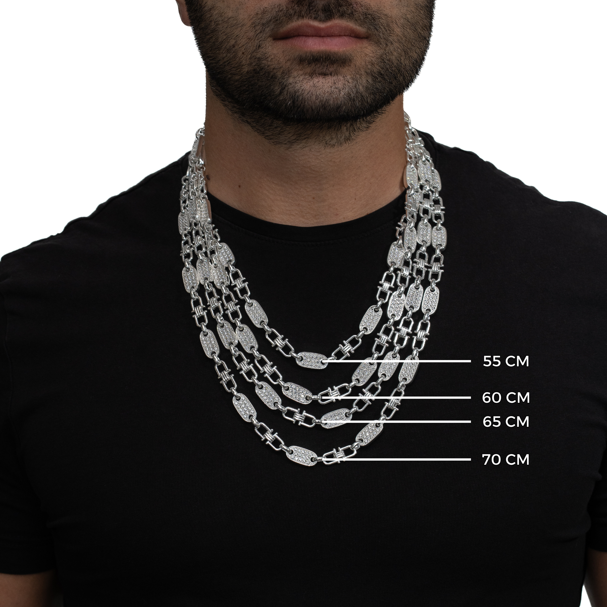 Plattenkette 10mm breit - iced out - 925er Silber