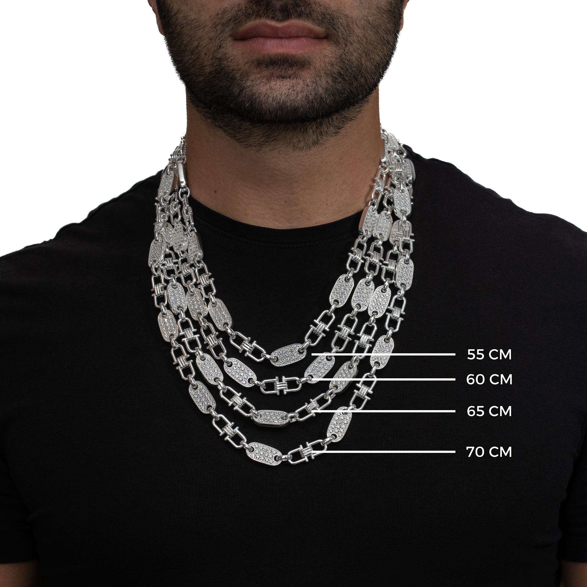 Plattenkette 12mm breit - iced out - 925er Silber