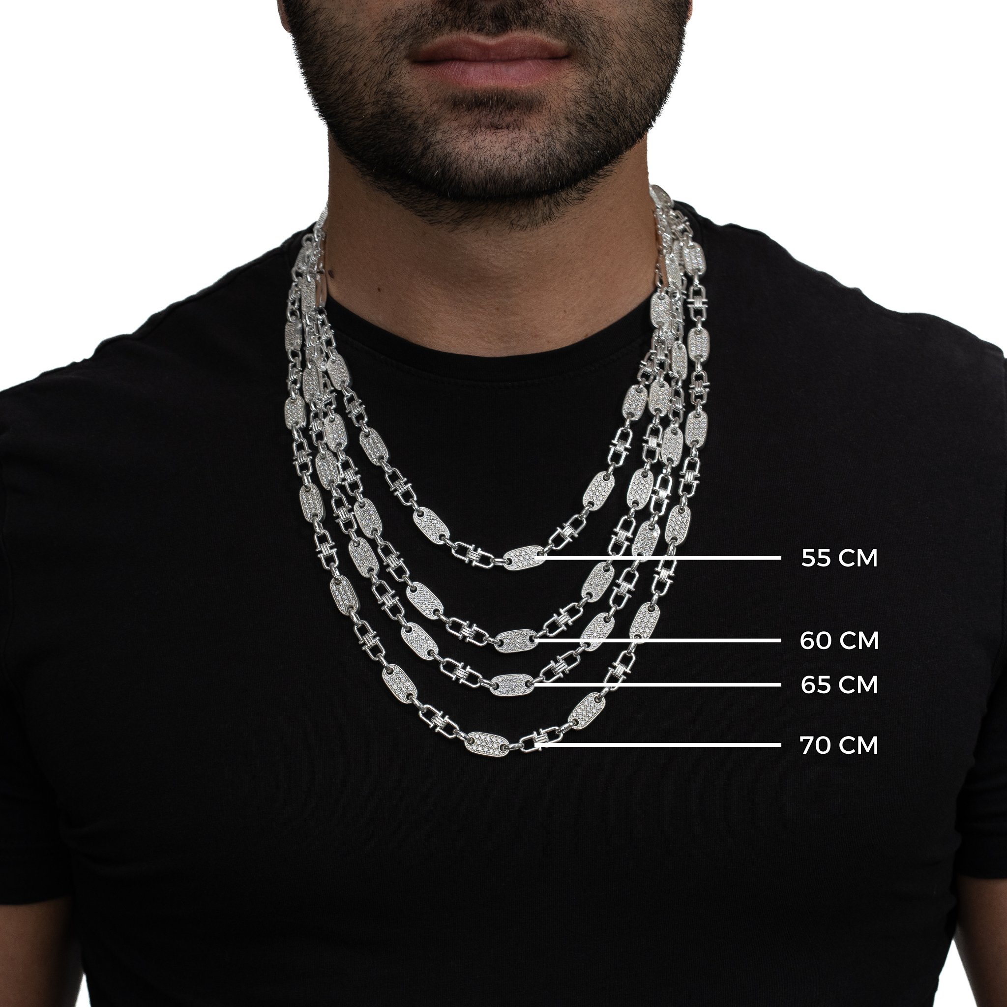 Plattenkette 8mm breit - iced out - 925er Silber