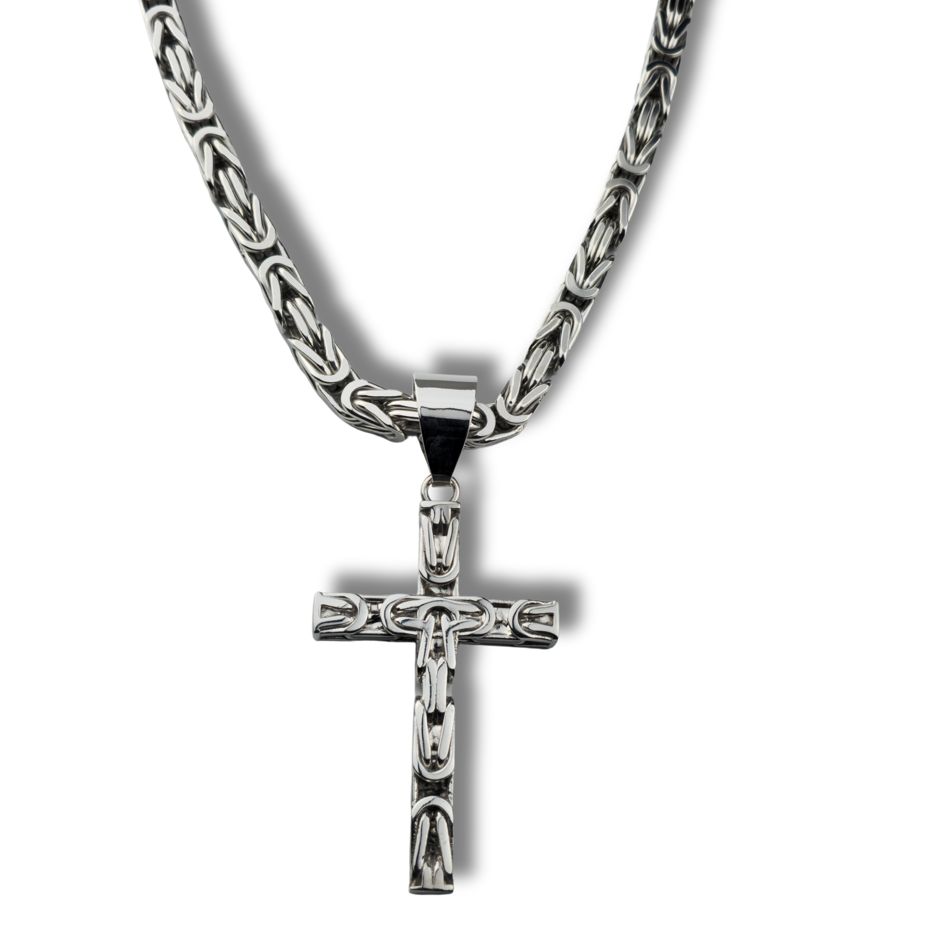 10mm Kreuz Anhänger Königskette - 925er Silber - rhodiniert
