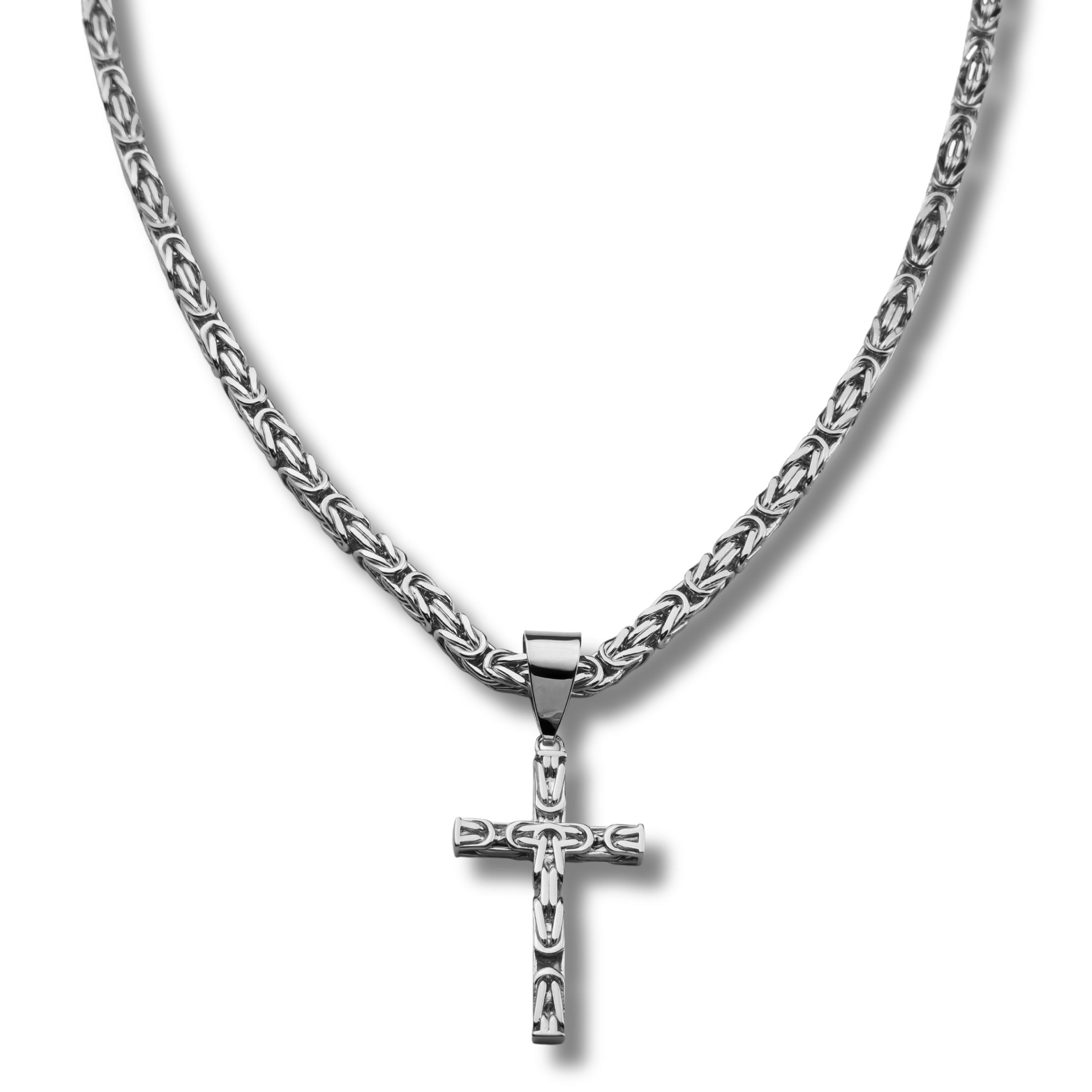 6mm Kreuz Anhänger Königskette - 925er Silber - rhodiniert