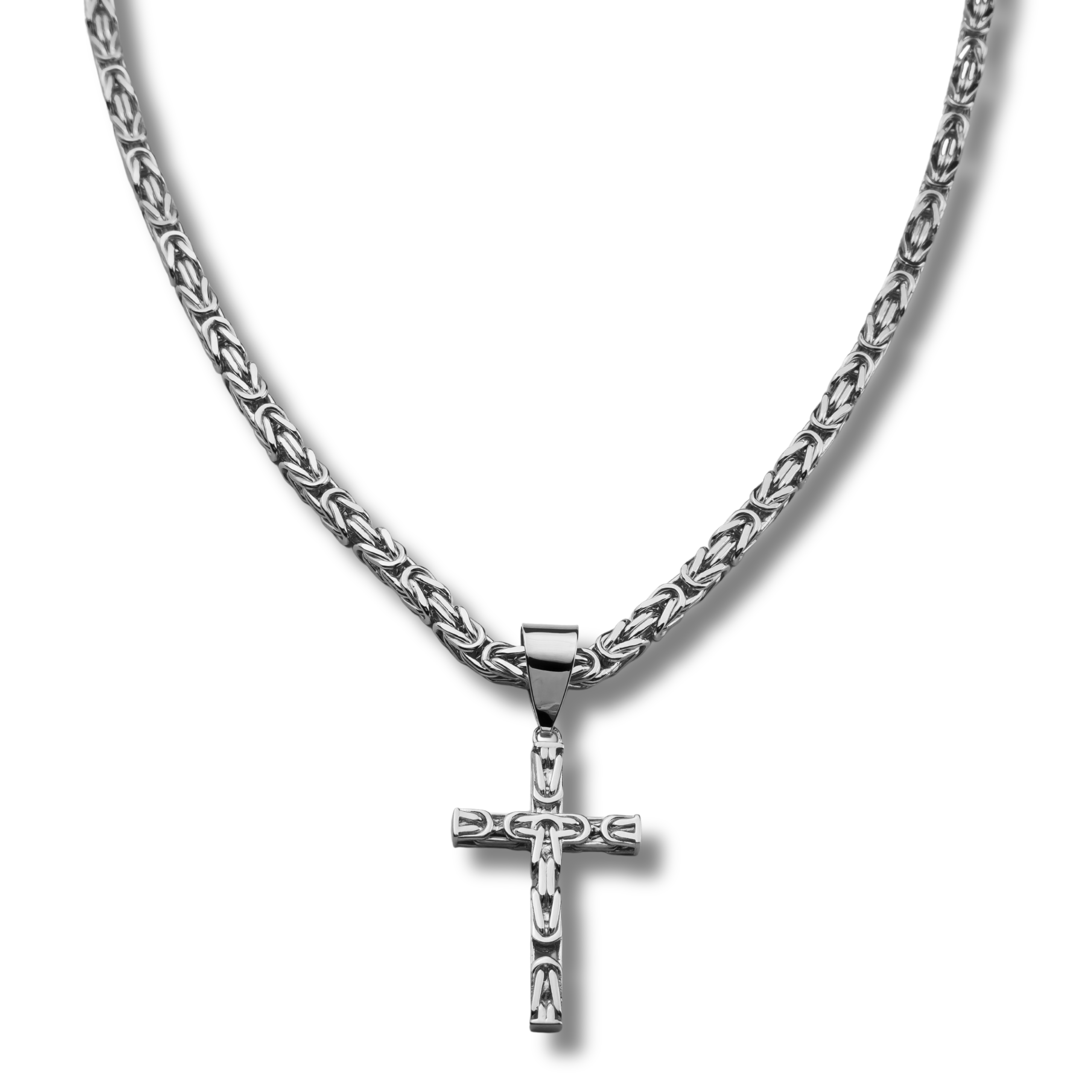 7mm Kreuz Anhänger Königskette - 925er Silber - rhodiniert