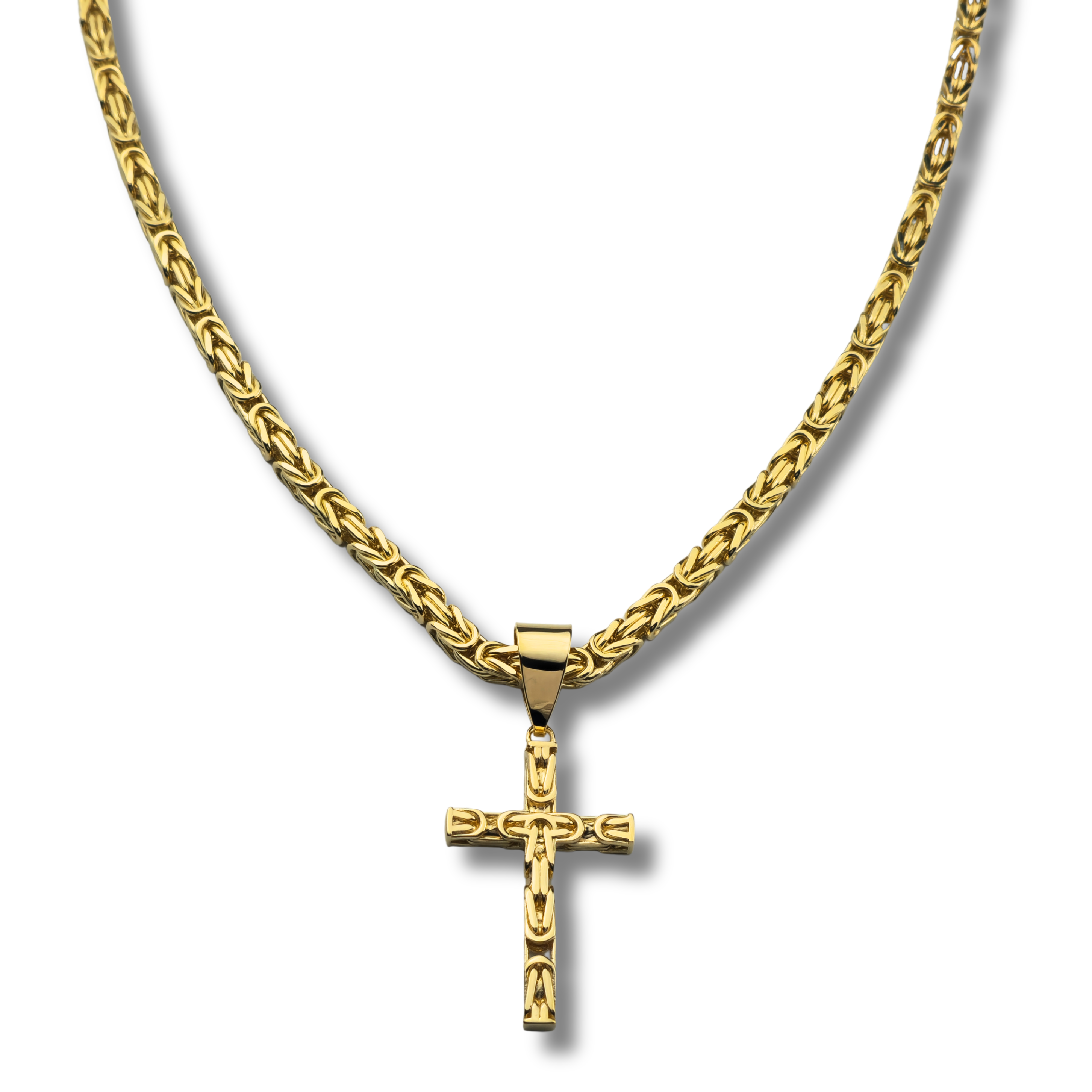 7mm Kreuz Anhänger Königskette - 925er Silber - vergoldet