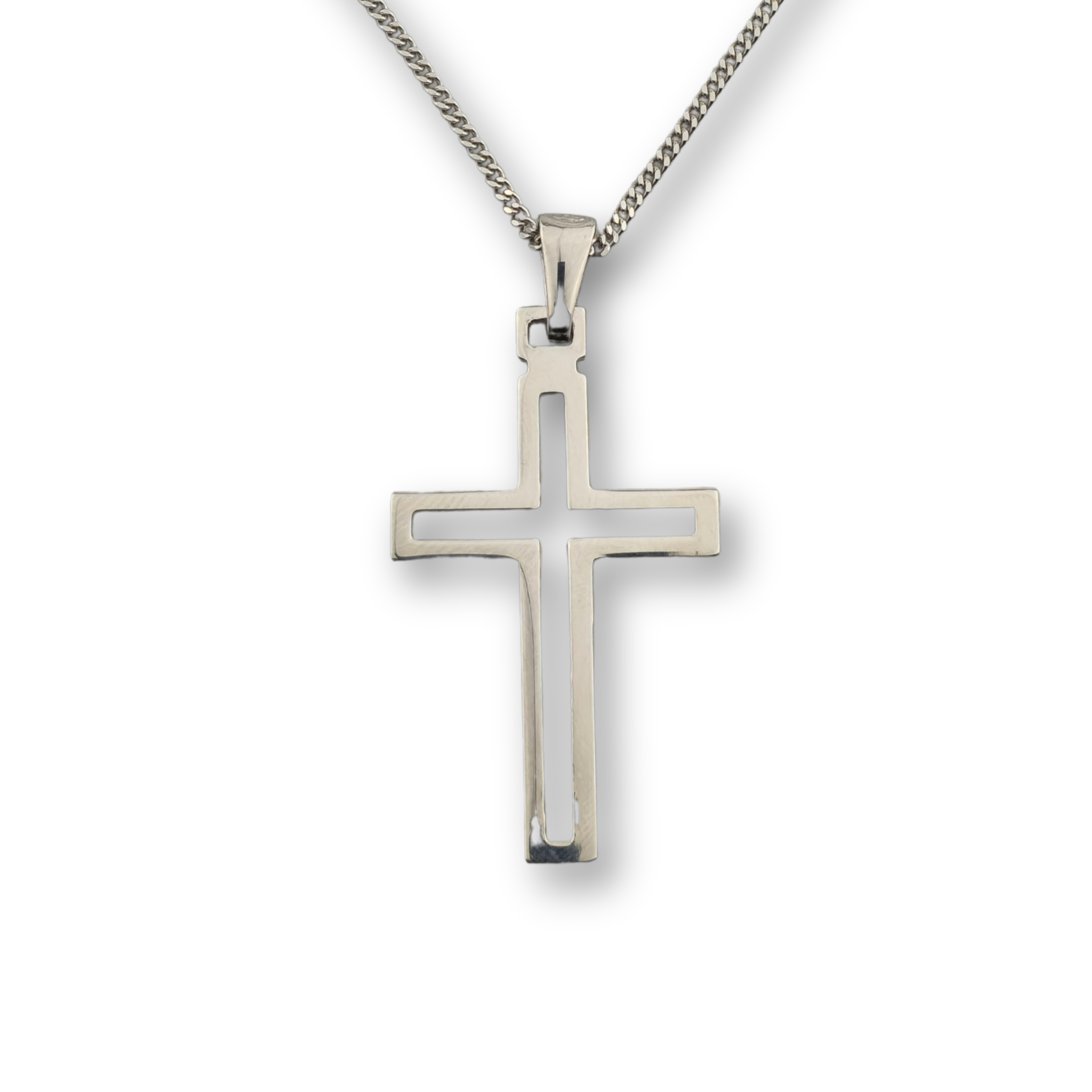 Kreuzanhänger rhodiniert - 925er Silber mit Kette (403)