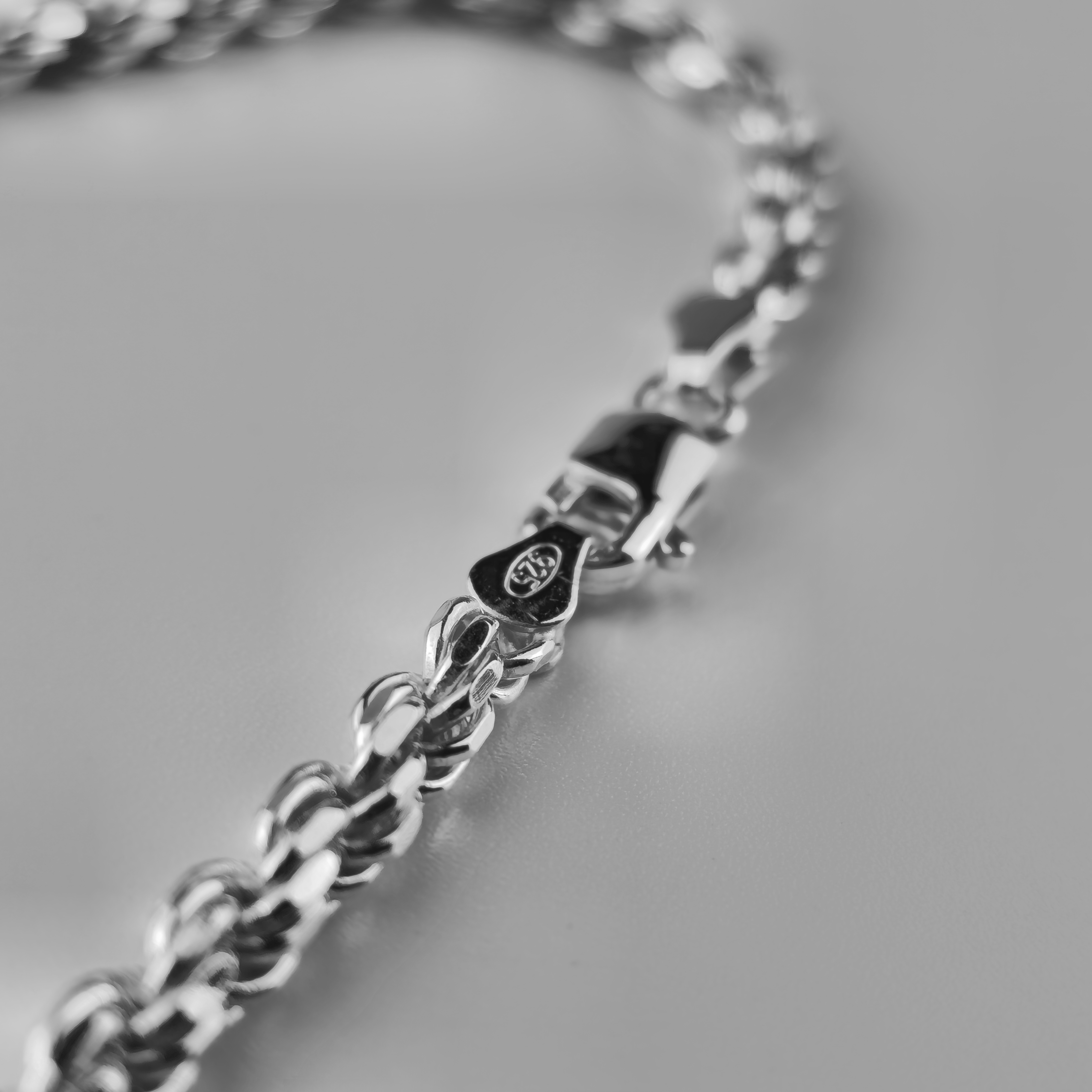 Kordelarmband Rope Bracelet 3,8mm breit - 925er Silber